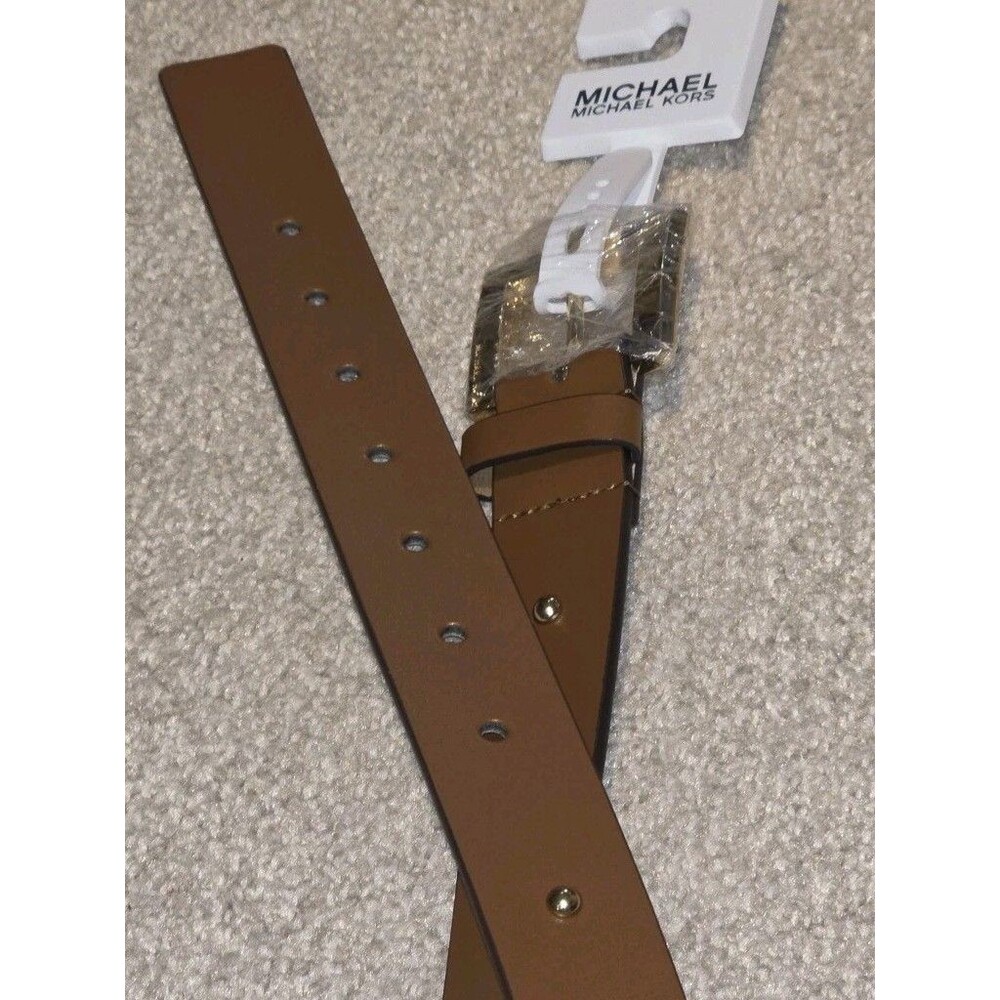 Michael Kors Tan Leather Belt XL Logo Studs Gold Tone Buckle NWT
